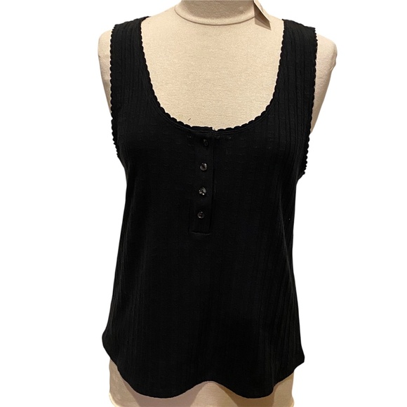 NWT Sundance Essential Rib-Knit Tank Top Tunic Length Scallop Edges Black XL - Picture 2 of 9